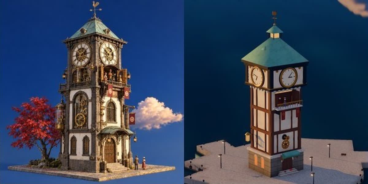 two steampunk clock towers