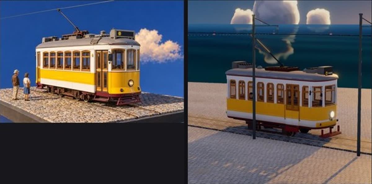 yellow retro streetcars